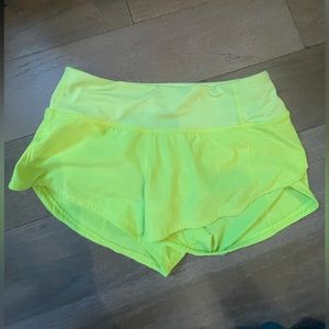 Neon Yellow LULULEMON speed up shorts!!!